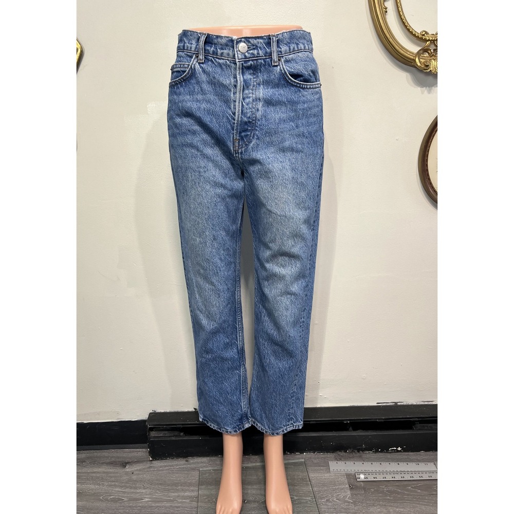Reformation Medium Wash Denim Straight Jeans Button Fly Pockets Size 6